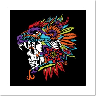 Mexican Aztec Warrior Skull Posters and Art